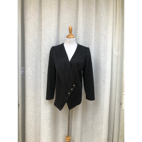 The Unbranded Brand Tops - 1960 Style Setter Fashions black polyester long sleeve v neck blouse